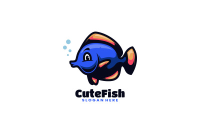 cute fish with bubbles vector template logo design