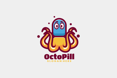 cute octopus pill vector template logo design