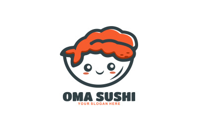 cute sushi in bowl vector template logo design