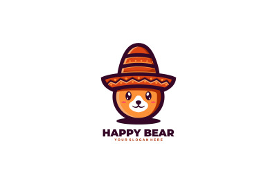 happy bear with hat vector template logo design