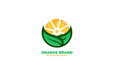 orange with leaf vector template logo design