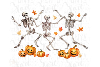 Skeleton Graphic PNG: Dancing Autumn Skeletons