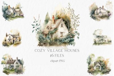 Cozy village houses Watercolor Clipart PNG