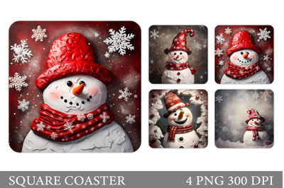 Snowman Square Coaster Design. Winter Coaster Sublimation