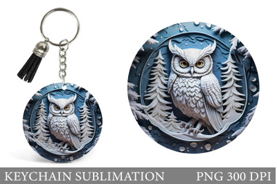 Winter Owl Keychain Design. Winter Round Keychain