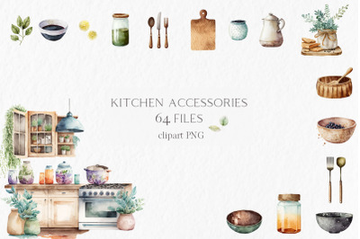 Kitchen accessories Watercolor Clipart PNG