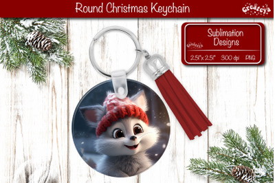 Christmas Keychain Sublimation round Christmas Baby Animals prints PNG