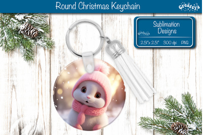 Christmas Keychain Sublimation round Christmas Baby Animals prints PNG