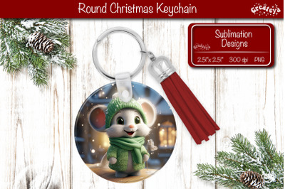 Christmas Keychain Sublimation round Christmas Baby Animals prints Mou