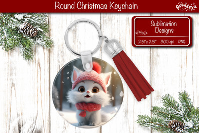 Christmas Keychain Sublimation round Christmas Baby Animals prints Cat