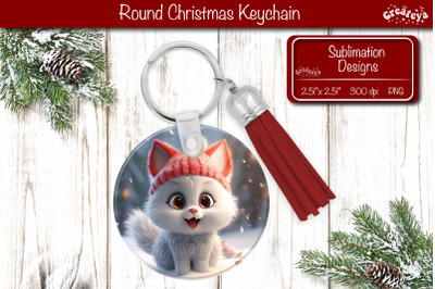 Christmas Keychain Sublimation round Christmas Baby Animals prints  Cu