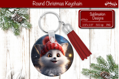 Christmas Keychain Sublimation round Christmas Baby Animals prints PNG