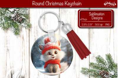 Christmas Keychain Sublimation round Christmas Baby Animals prints Kit