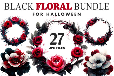 Black Floral Bundle For Halloween Decor