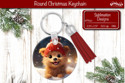 Christmas Keychain Sublimation round Christmas Baby Animals prints Dog