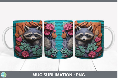 3D Raccoon Mug Wrap | Sublimation Coffee Cup Design
