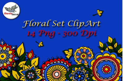 Bright Flowers Floral set clipart
