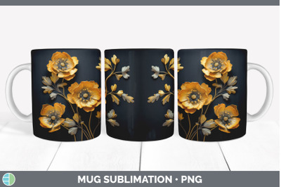 3D Elegant Buttercup Flowers Mug Wrap | Sublimation Coffee Cup Design
