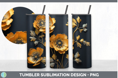 3D Elegant Buttercup Flowers Tumbler | Sublimation 20 oz Skinny Tumble