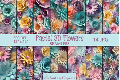 Pastel 3D Flowers Digital Paper | Floral Seamless Patterns