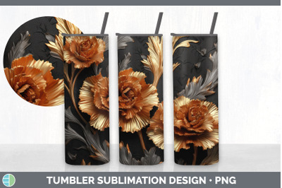 3D Elegant Carnation Flowers Tumbler | Sublimation 20 oz Skinny Tumble
