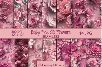 Baby Pink 3D Flowers Digital Paper | Floral Seamless Pattern