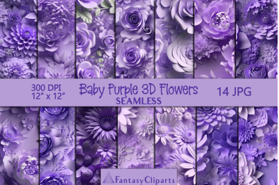 Purple 3D Flowers Digital Paper | Floral Seamless Patterns