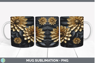 3D Elegant Dahlia Flowers Mug Wrap | Sublimation Coffee Cup Design