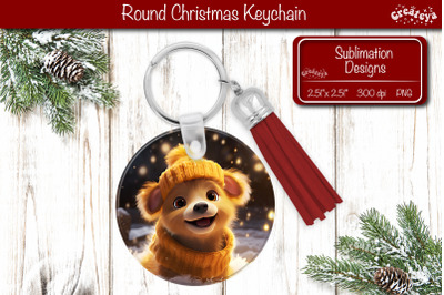 Christmas Keychain Sublimation round Christmas Baby Animals prints PNG