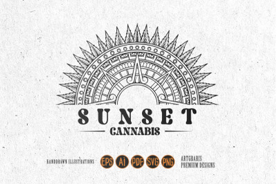 Mandala magic sunset cannabis sunflower illustrations silhouette