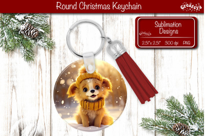 Christmas Keychain Sublimation round Christmas Baby Animals Puppyprint