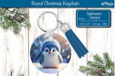 Round Christmas Keychain Sublimation Penguin Christmas Baby Animals pr