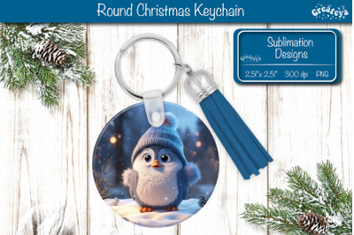 Round Christmas Keychain Sublimation Penguin Christmas Baby Animals pr