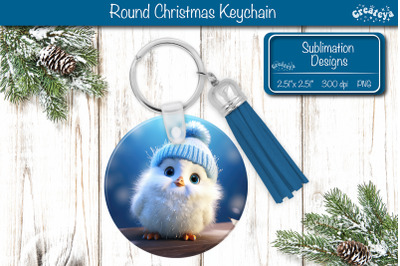 Round Christmas Keychain Sublimation Penguin Christmas Baby Animals pr