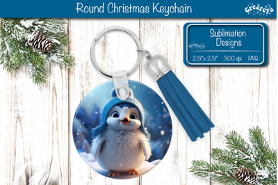 Round Christmas Keychain Sublimation Penguin Christmas Baby Animals pr