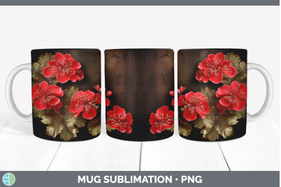 3D Elegant Geranium Flowers Mug Wrap | Sublimation Coffee Cup Design