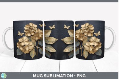 3D Elegant Hydrangea Flowers Mug Wrap | Sublimation Coffee Cup Design