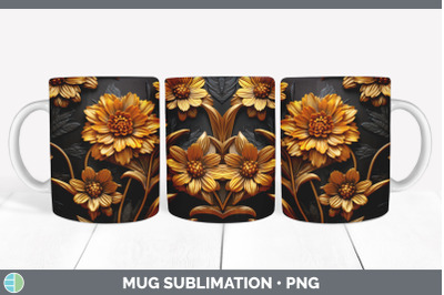 3D Elegant Marigold Flowers Mug Wrap | Sublimation Coffee Cup Design
