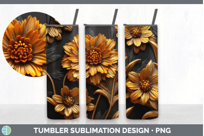 3D Elegant Marigold Flowers Tumbler | Sublimation 20 oz Skinny Tumbler
