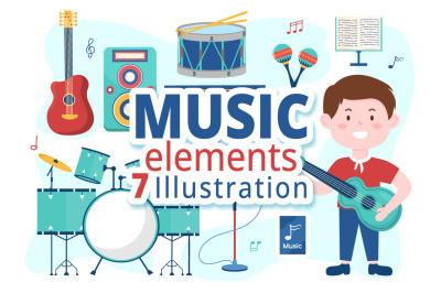 7 Music Elements Vector Illustration