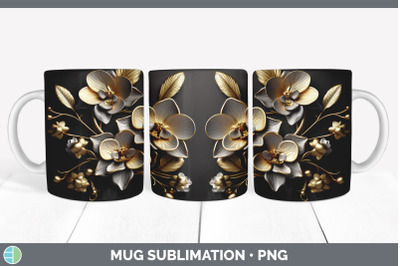 3D Elegant Orchid Flowers Mug Wrap | Sublimation Coffee Cup Design