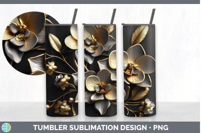 3D Elegant Orchid Flowers Tumbler | Sublimation 20 oz Skinny Tumbler D