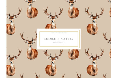 Watercolor Forest Deer Seamless Pattern