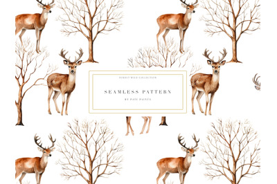 Watercolor Wild Deer Seamless Pattern