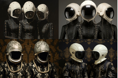 astronauts with space helmets