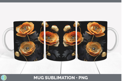 3D Elegant Ranunculus Flowers Mug Wrap | Sublimation Coffee Cup Design