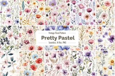 15 Vintage Wild Flower Seamless Pattern in Pastel Color