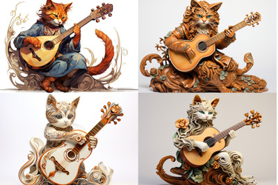 cat playing guitar illustration
