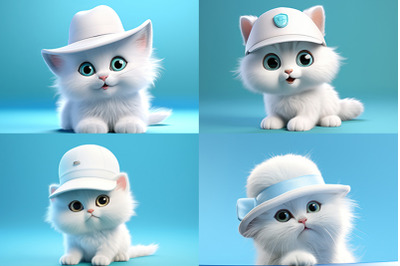 Cute White Cat and White Hat