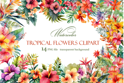 Tropical Flowers Watercolor Sublimation Clipart